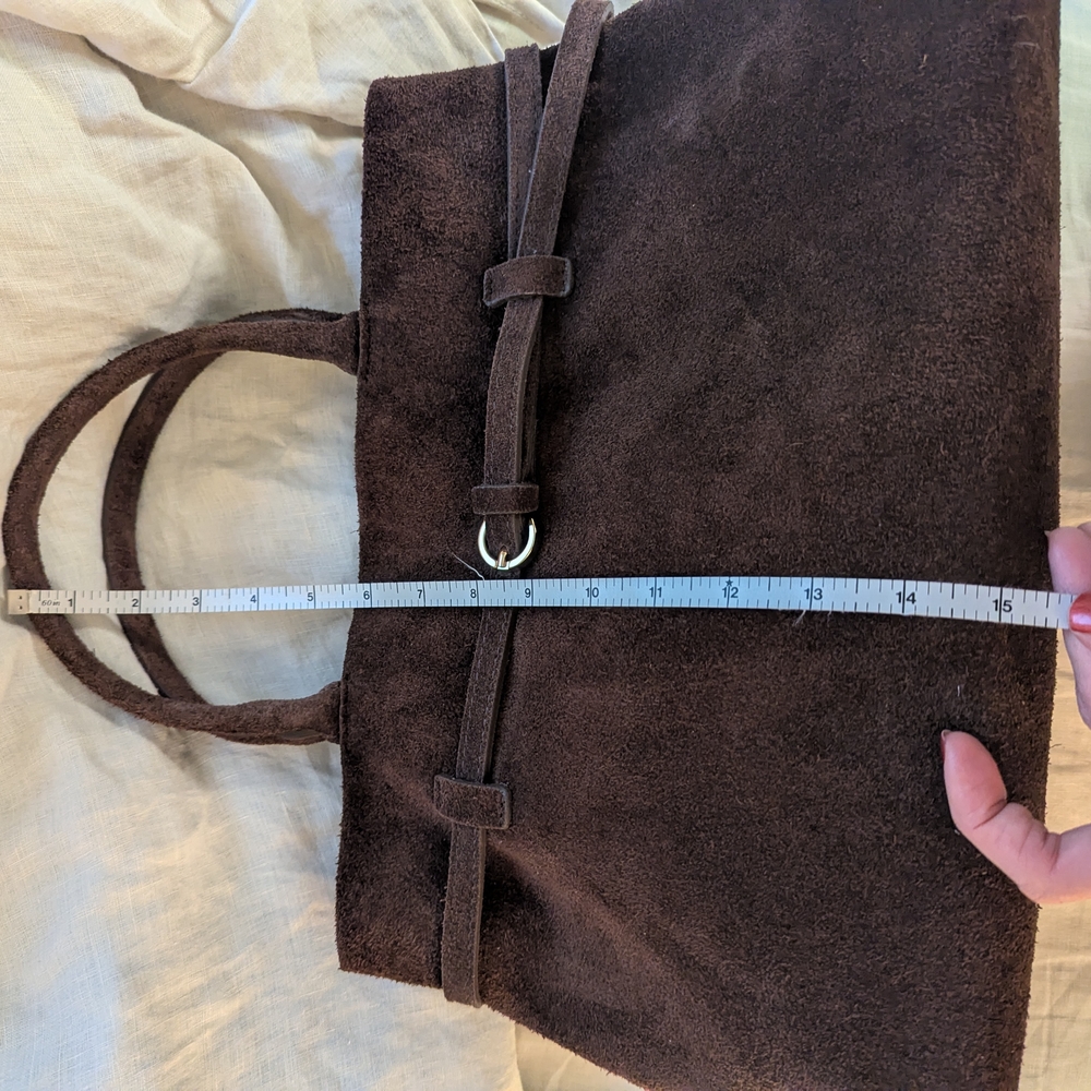Sophisticated Chocolate Suede Satchel - Picture 9 of 13